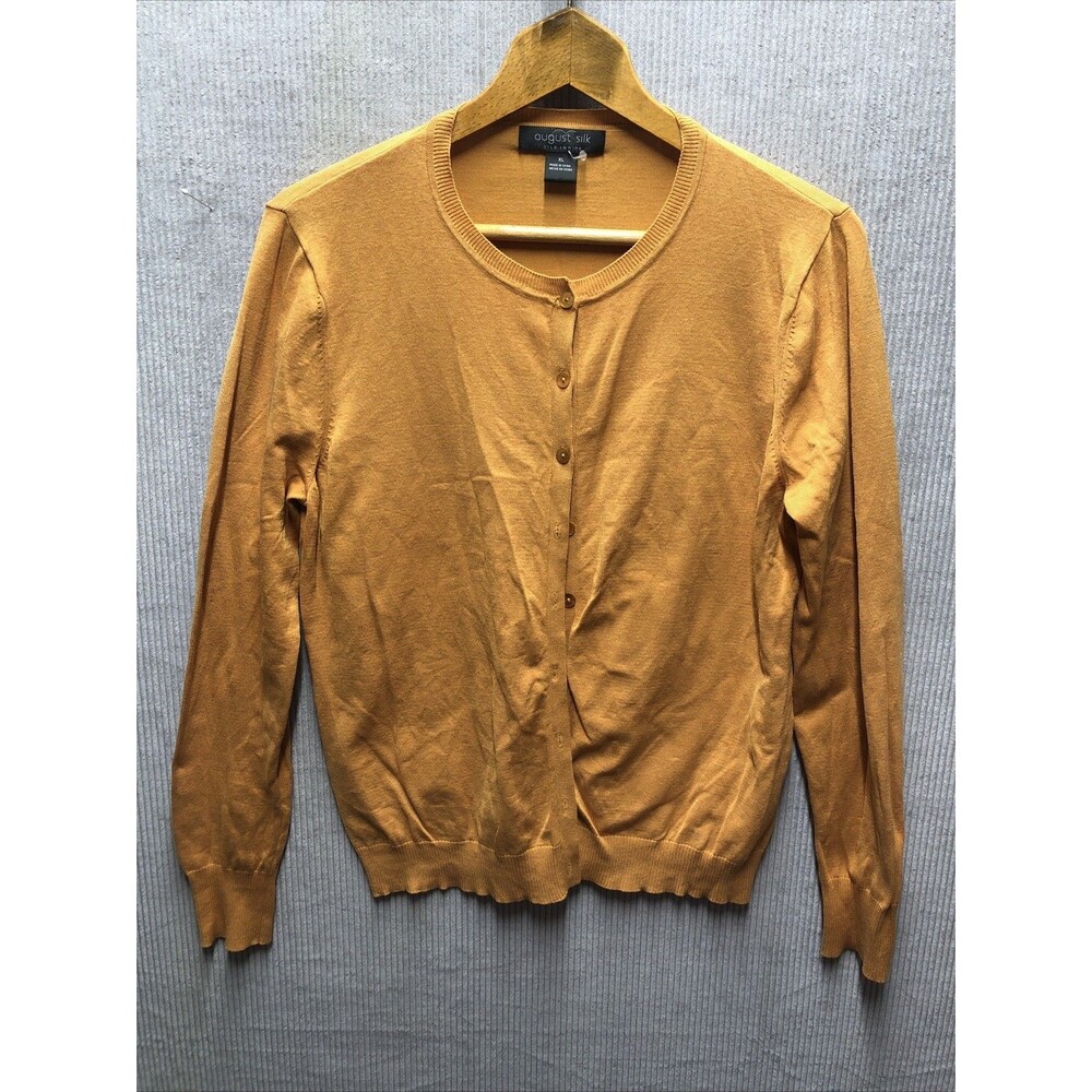 August Silk Cardigan Womens XL Golden Yellow Teacher Preppy Academia Dopamine
